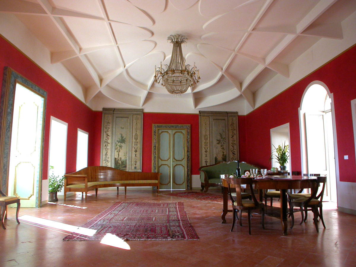 The grand red living room